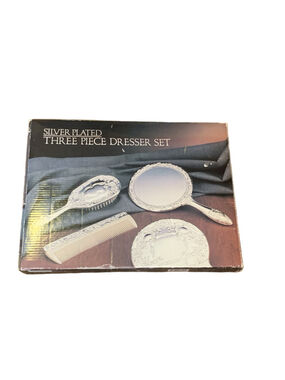 Paul Revere Silversmiths silver-plated three-piece dresser set in box